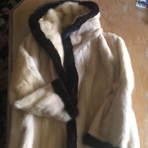 Cream with black trim mink jacket